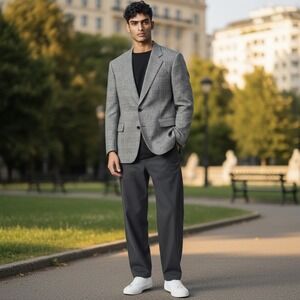 HUGO BOSS Men's Glen Plaid Silk Wool Blazer Jacket Two Button Sport Coat 42R–44R